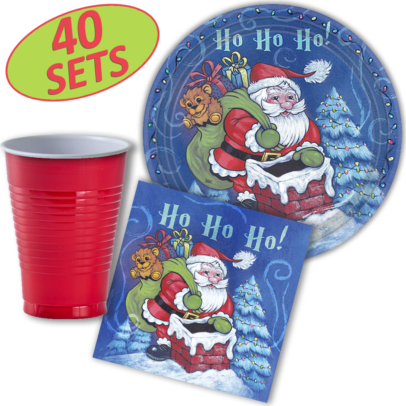 Christmas Santa Party Supplies - 40 Sets - Dinner Plates ...